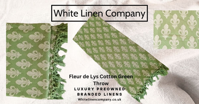 Fleur de Lys 100% Cotton Green Tassle Throw