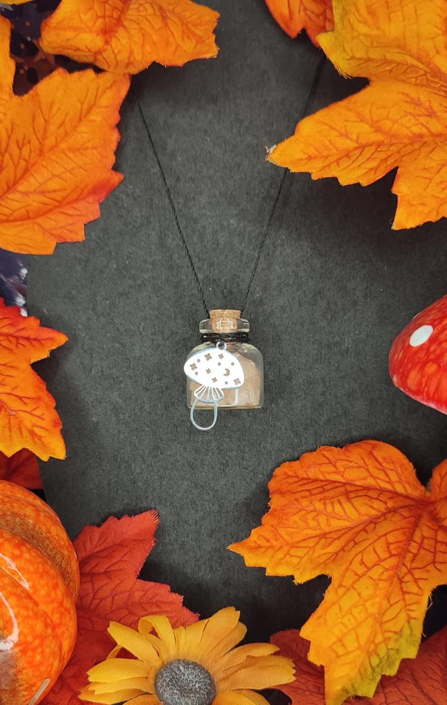 Pendentif Fiole Champignon - Quartz Rose