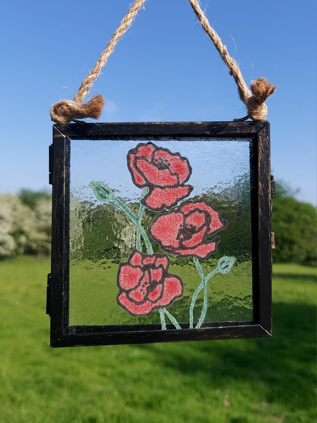 Three Painted Poppy hanging frame