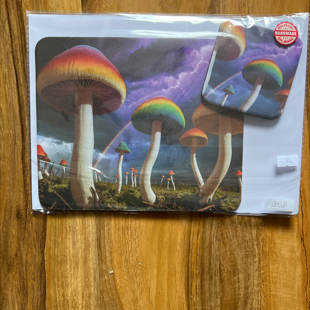 Trippy mushroom mousepad and coaster