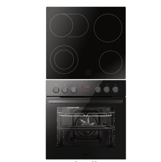 Herd-Set, Glaskeramik-Kochfeld Häfele Assedo SHCE12B6a, Schwarz, Garraumvolumen: 65 Liter