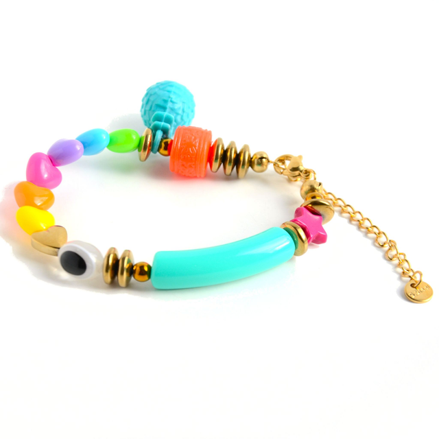 Bracelet 90&#039;s Flashy éco-responsable - PERLES vintage RECYCLÉES années 90 - Multicolore - Pièce Unique