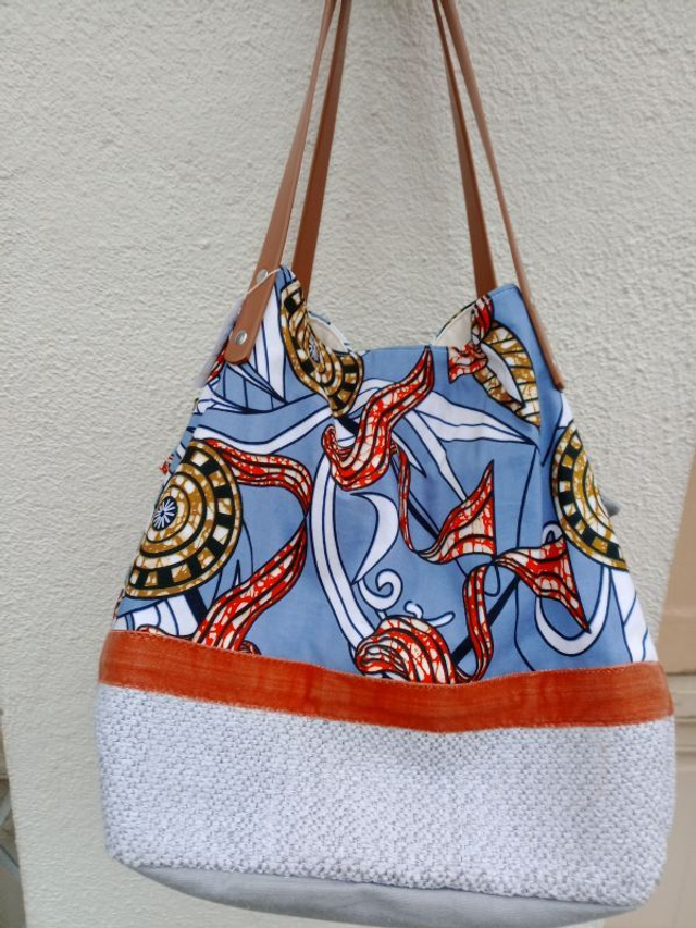 Grand sac cabas cube fait main african wax lumineux multi matières