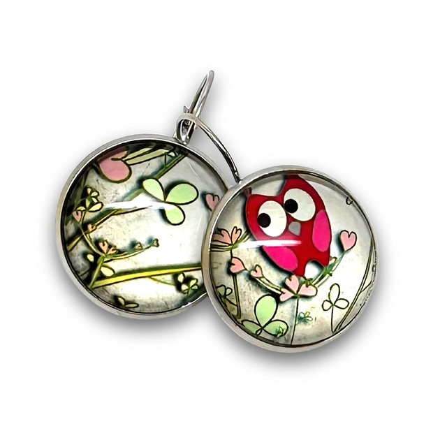 boucles d’oreilles « la chouette rose »