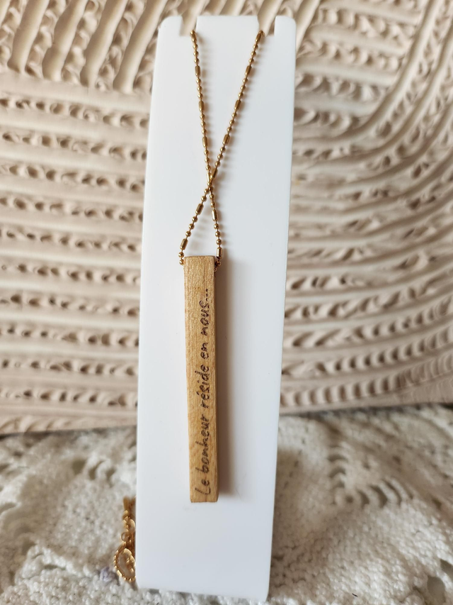 Collier pendentif rectangle bois