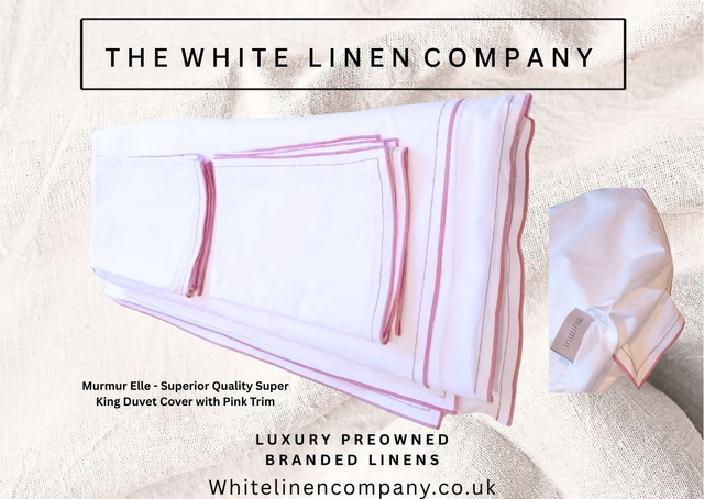 Murmur - Elle - Pink Trim - Exceptional Quality - Kingsize Double White Duvet Cover & 2 Oxford Pillowcases