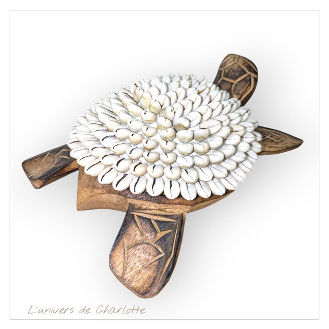 Statue "Tortue" en Bois & Coquillages 20cm