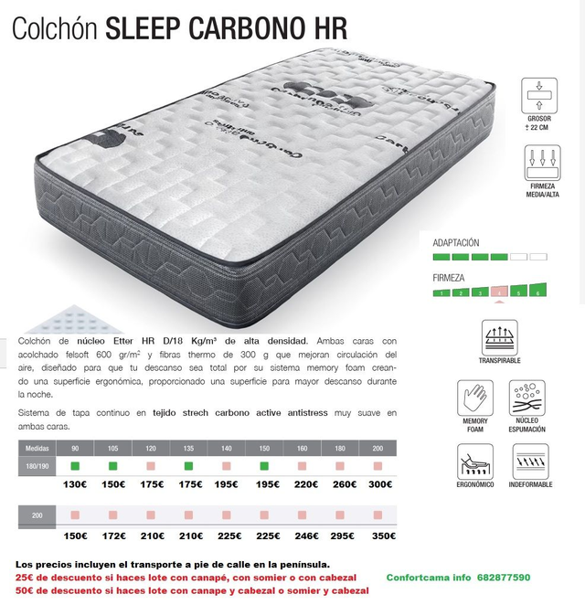 COLCHON MOD SLEEP CARBONO (Familia IMPORTA, transporte incluido) (1)