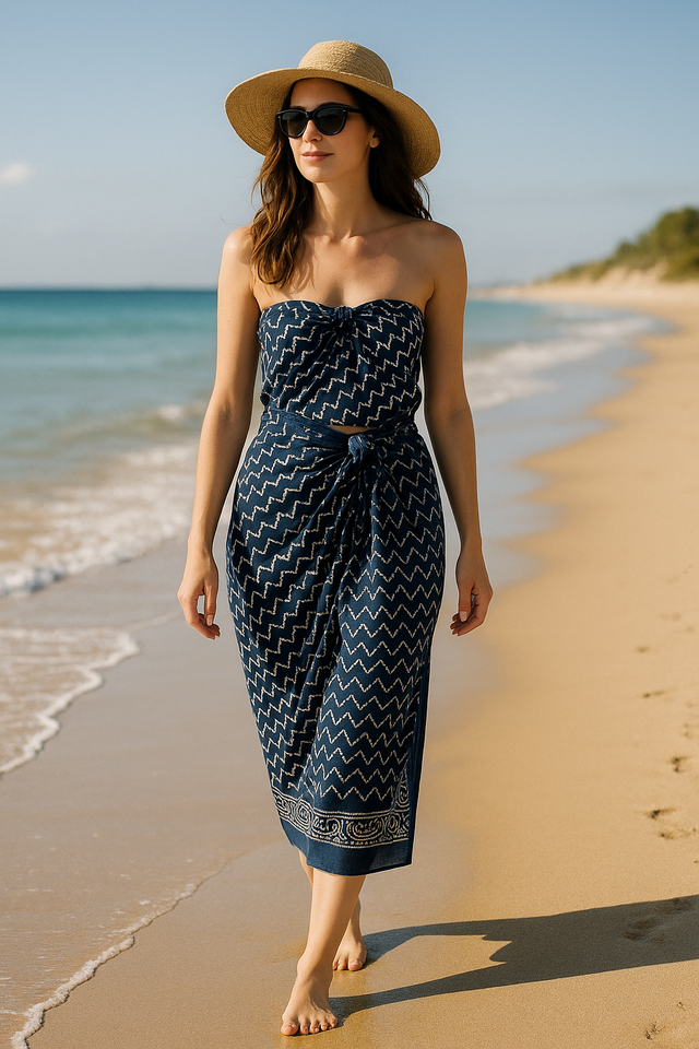 Paréo Chevron  — Block Print de Jaipur | Indigo Naturel