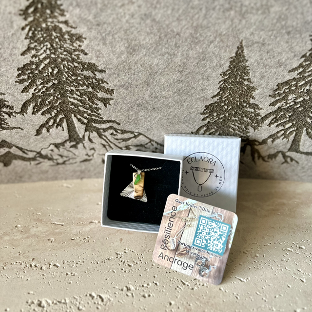 Collier Olivier, Verre Marin &amp; Acier Argenté 