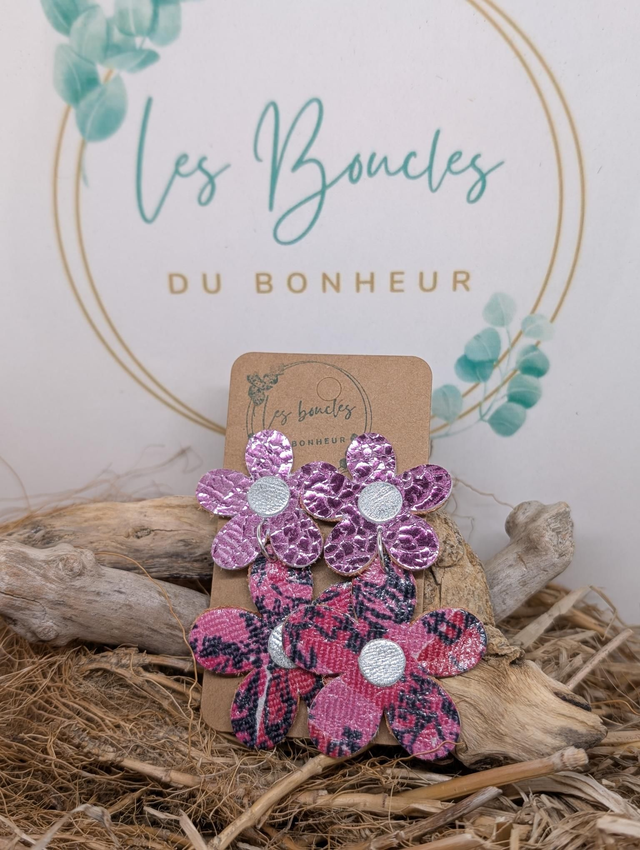 Boucles d&#039;oreilles Marguerite  rose m1044