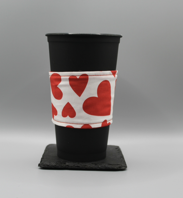 White with red hearts cup cozy