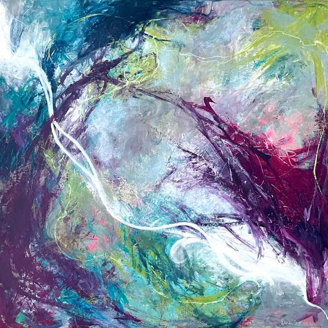 Turbulences, 80x80x2,5cm, Tableau de l’artiste Eva Chesneau, sur TOILE, bords peints, prêt à être accroché, sans cadre