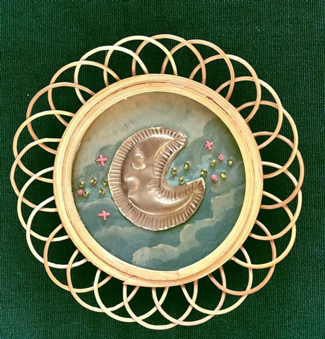 Lune - cadre rond, rosace en rotin