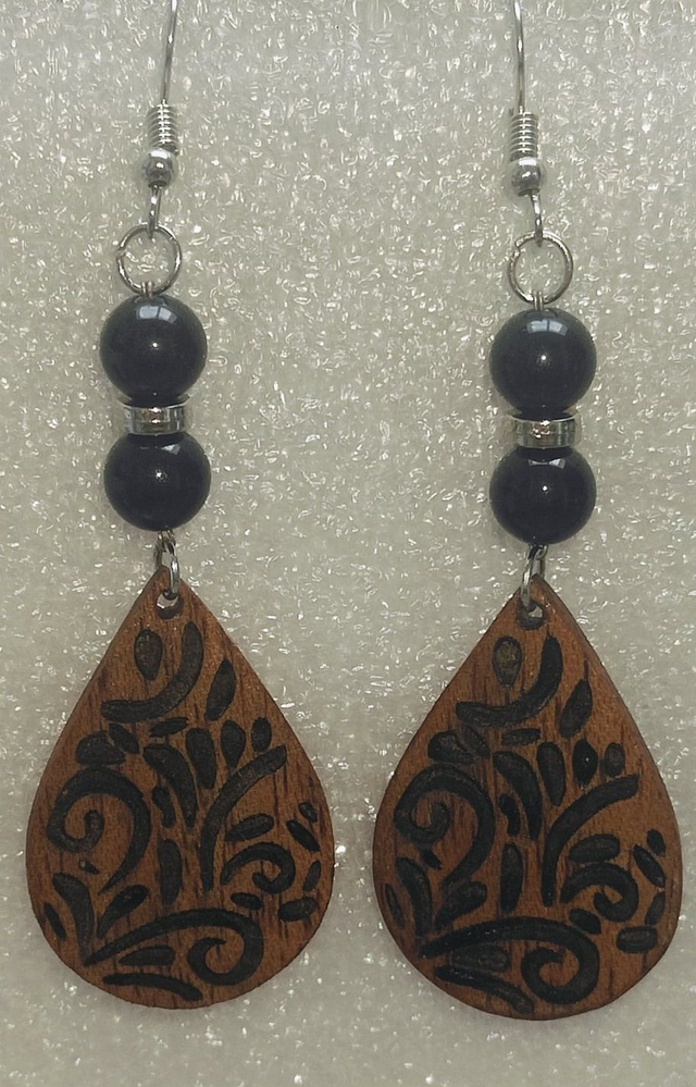 Boucles d&#039;Oreilles en Chêne Massif et Tourmaline