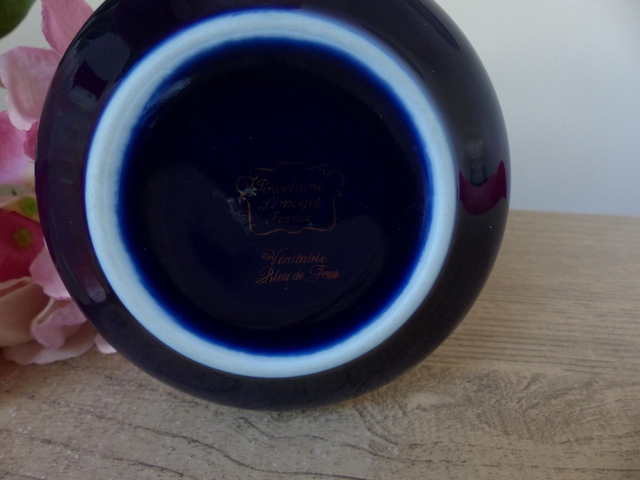 Boîte à bijoux ancienne en porcelaine Limoges – Bleu de four, décor galant doré – Vintage romantique, raffiné, France, déco shabby chic