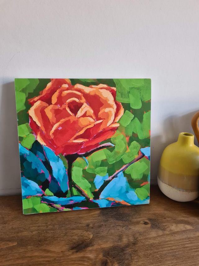 Orange Rose quality print on cradled board ready to hang