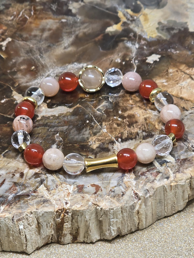 Bracelet Cornaline, Pierre de lune, Cristal de roche 0,8 cm