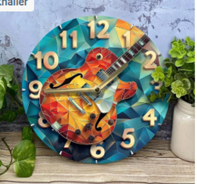 Vintage metalen klok Gitaar (20cm diameter) Nieuw.