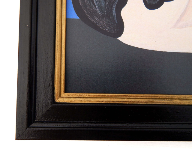 Framed Fine Art Print - Staffordshire Dog - Right Facing - Blue