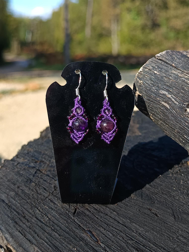Boucle d'oreille violette perle améthyste 