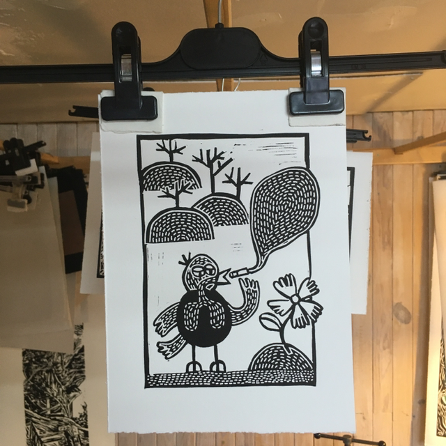 « Le Piou-piou teigneux » - linogravure 