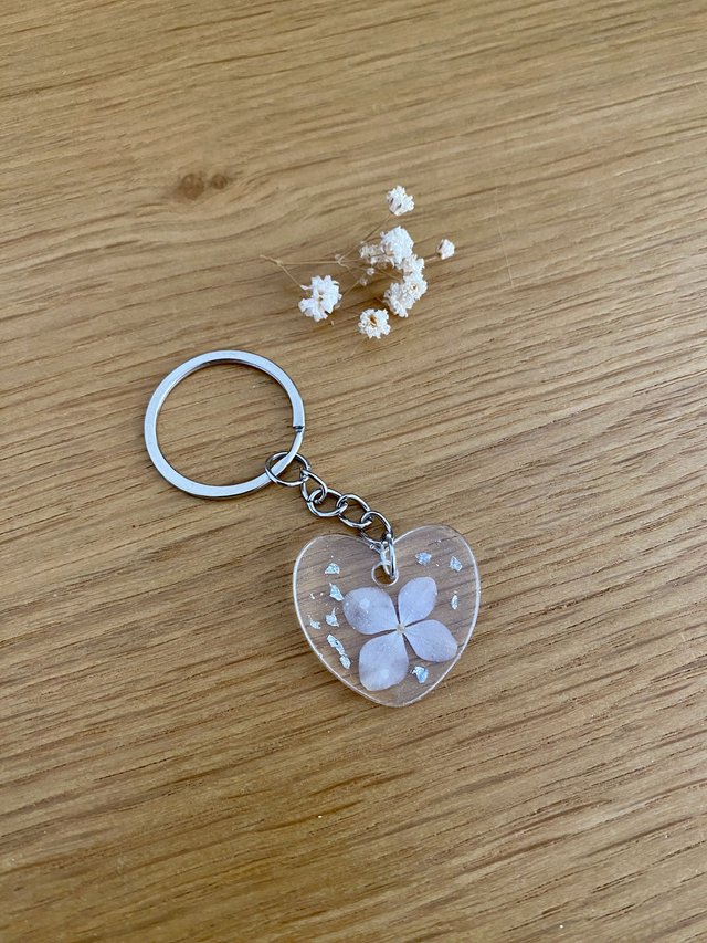 Porte clé coeur - hortensia