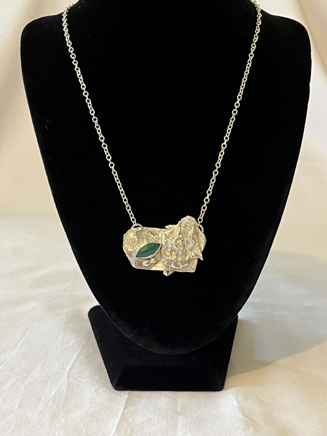 Fused Sterling Silver Necklace with Green Agate