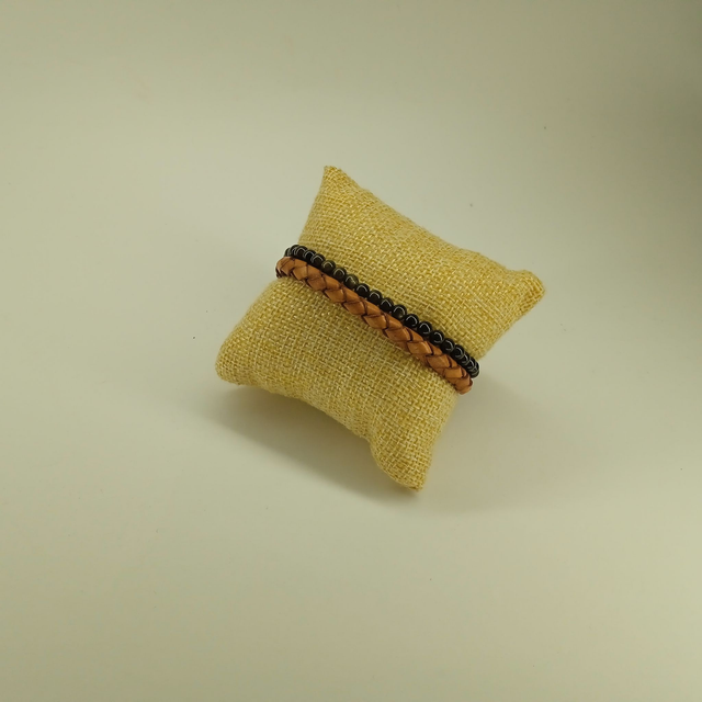 Bracelet cuir Tan et pierre Osidienne