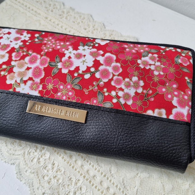 Portefeuille long zippé "Nina" rouge & simili cuir noir