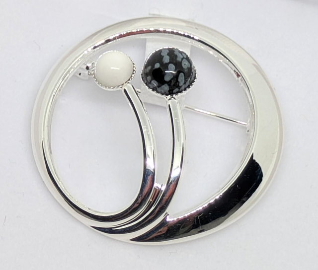 Sterling Silver Plated Grasses Agate Brooch 