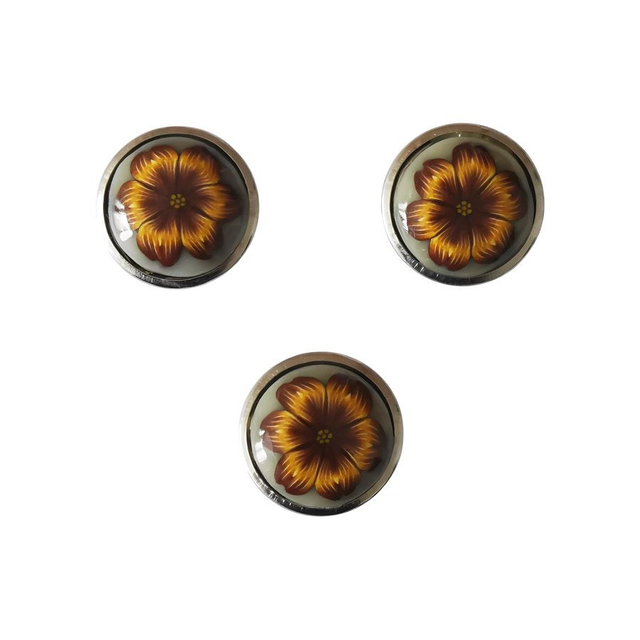 Bouton pression fleur marron jaune