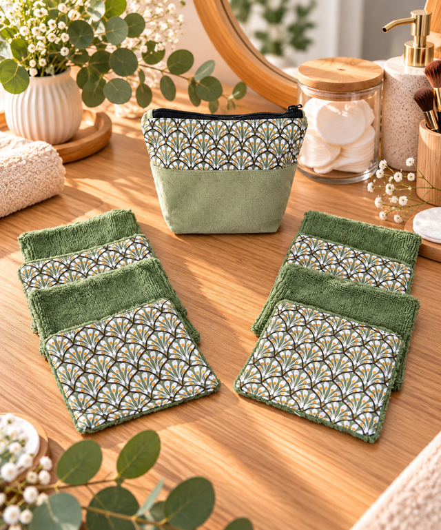 Pochette avec 8 lingettes démaquillantes lavables  