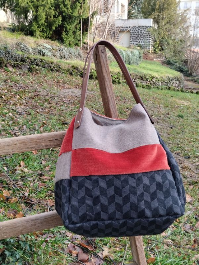 Grand sac cabas cube fait main velours multi matières