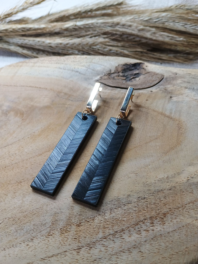 Boucles d'oreilles RECTANGLE Chevron Noir