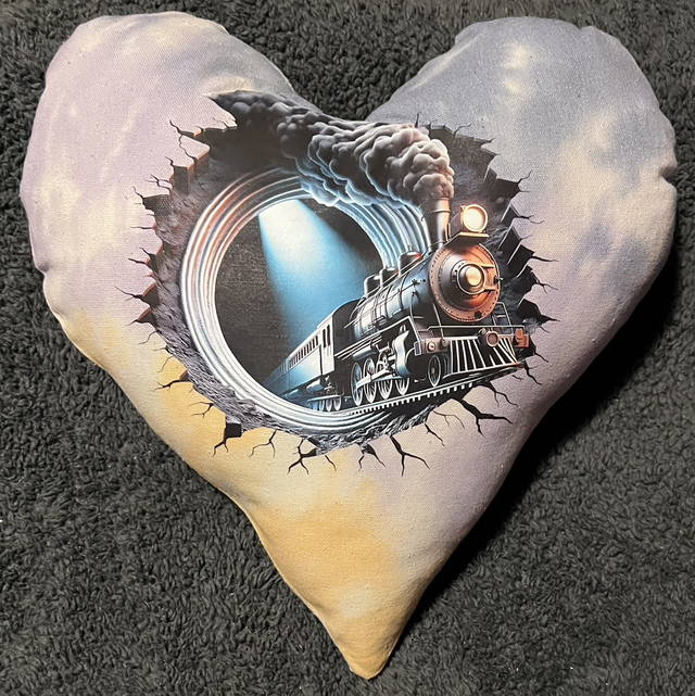 Hand tie dye cushion with steam train