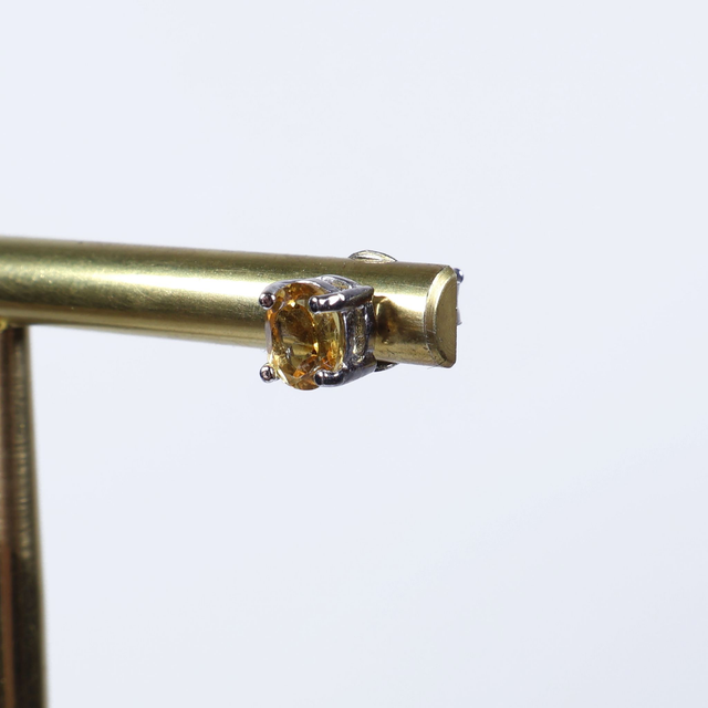 Pair of Vintage Sterling Silver 925 Small Dainty Delicate 5x4mm Oval Cut Yellow Citrine Gemstone November Birthstone Stud Earrings