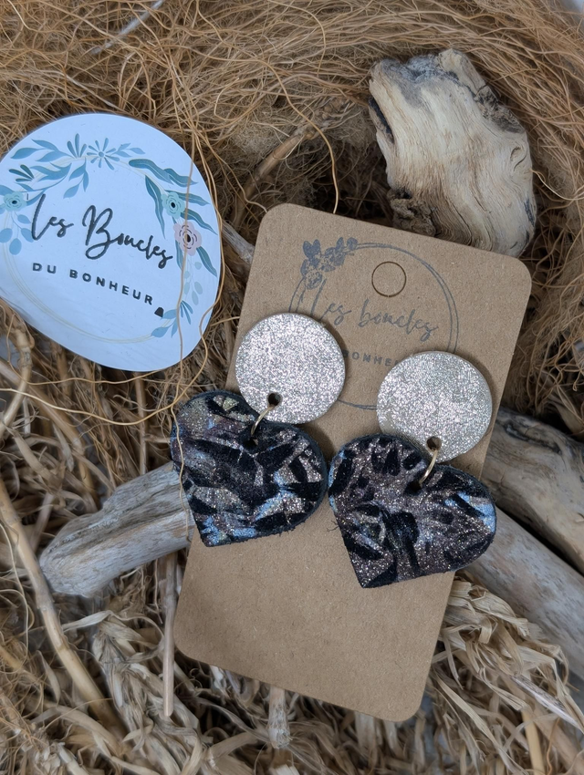 Boucles d'oreilles Coeur ❤️  noir bronze doré c2046