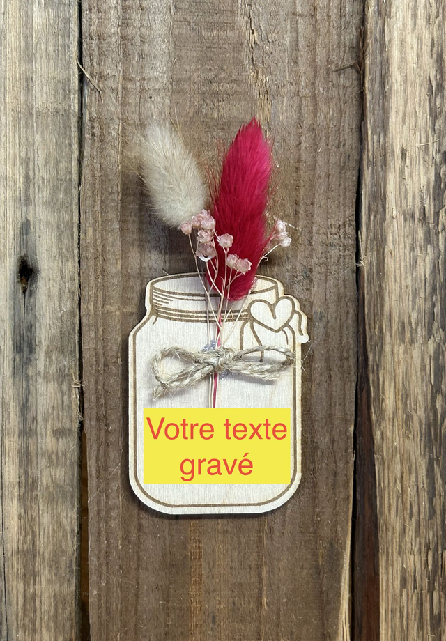 Magnet en bois &quot;Texte personnalisé” et fleurs séchées 