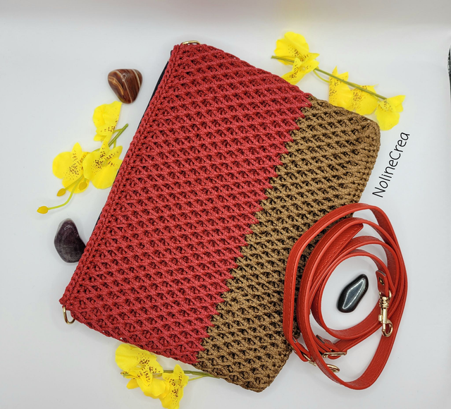 Pochette de soirée rouge et jaune foncé, pochette de soirée point 3D