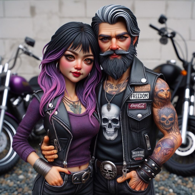 Father and Daughter Biker Dolls with motorcycles in the background T-Shirt