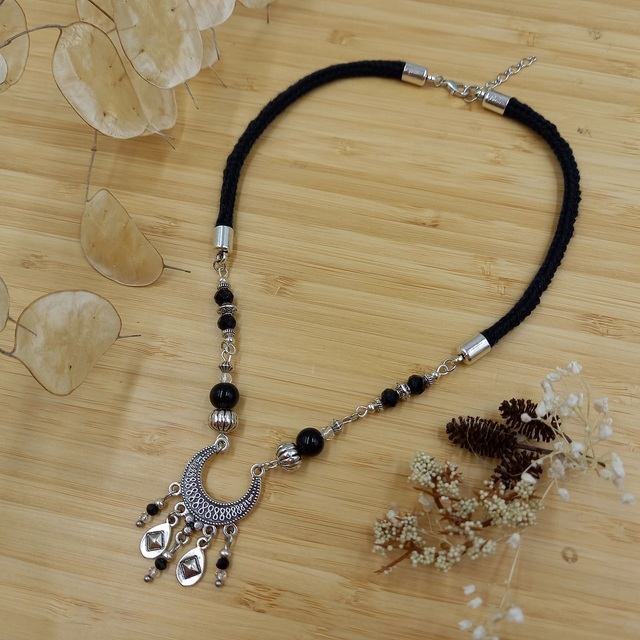 Parure noir et argenté - Collier ras de cou - Princesse indienne