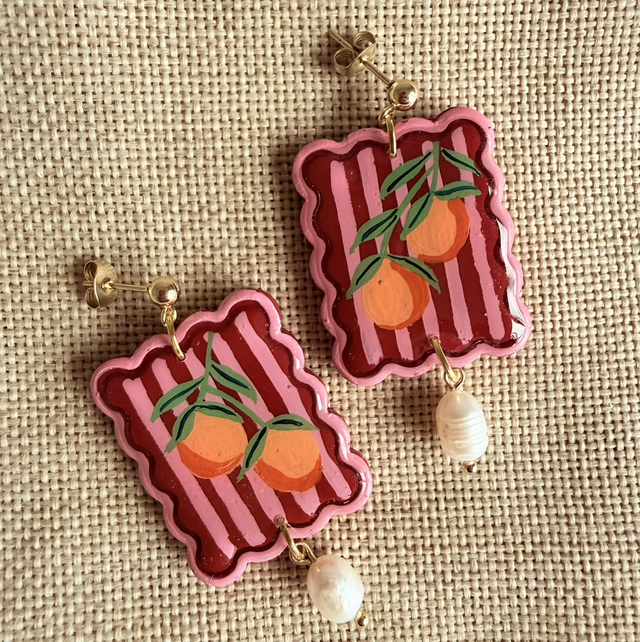 Mediterranean Orange Pearl Scallop Tile Earrings