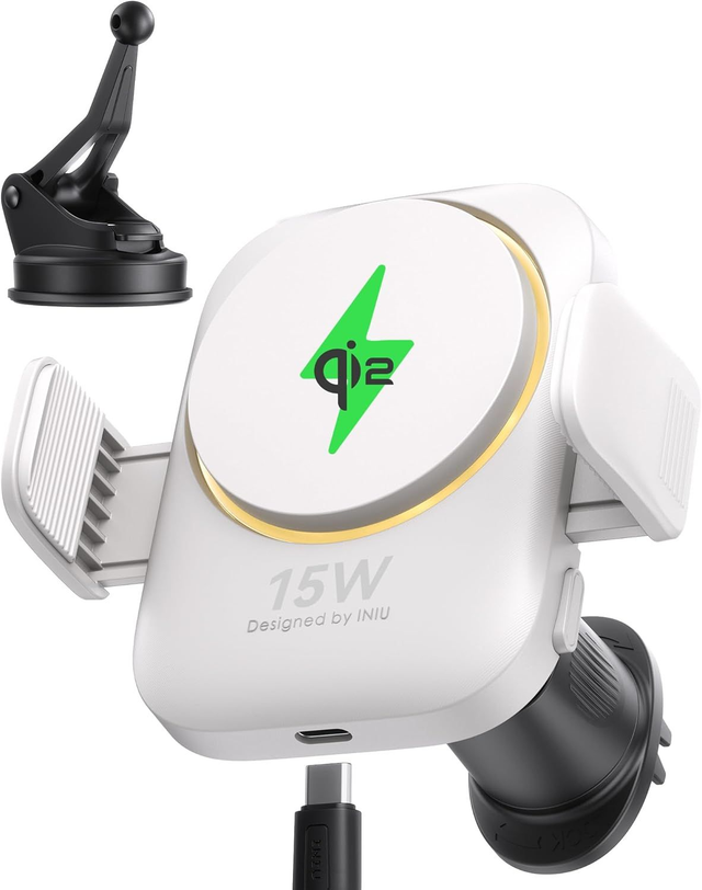 INIU Support Téléphone Voiture Qi2 15W MagSafe avec Ventilateur & LED