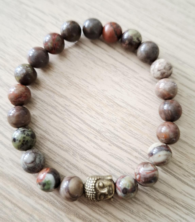 Jasper beaded bracelet with buddha charm