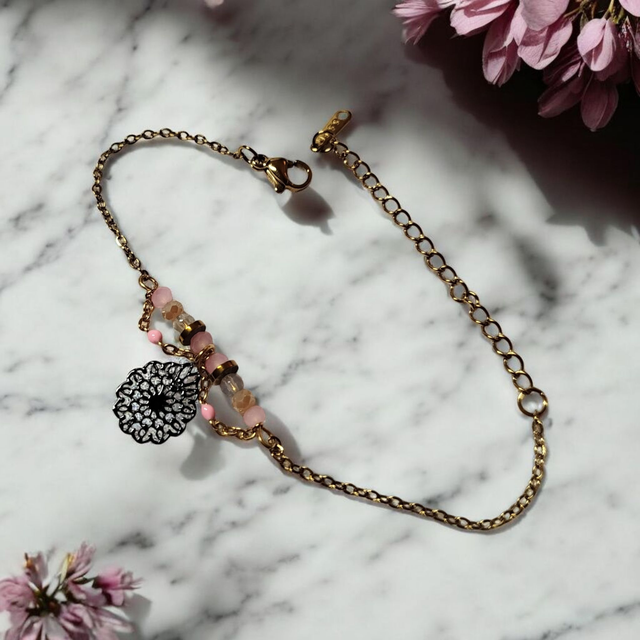 Bracelet acier inoxydable rose noir et doré