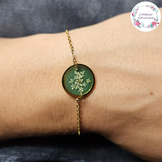 Bracelet "Reine Anne vert" doré
