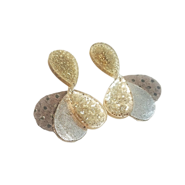 Boucles d'oreilles Paon MM beige doré 