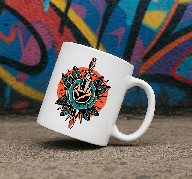 Traditional Tattoo Style Sword 11oz Ceramic Printed Mug Design