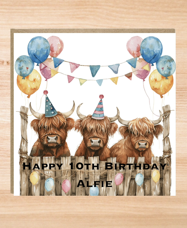Personalised Highland Cow Birthday Card